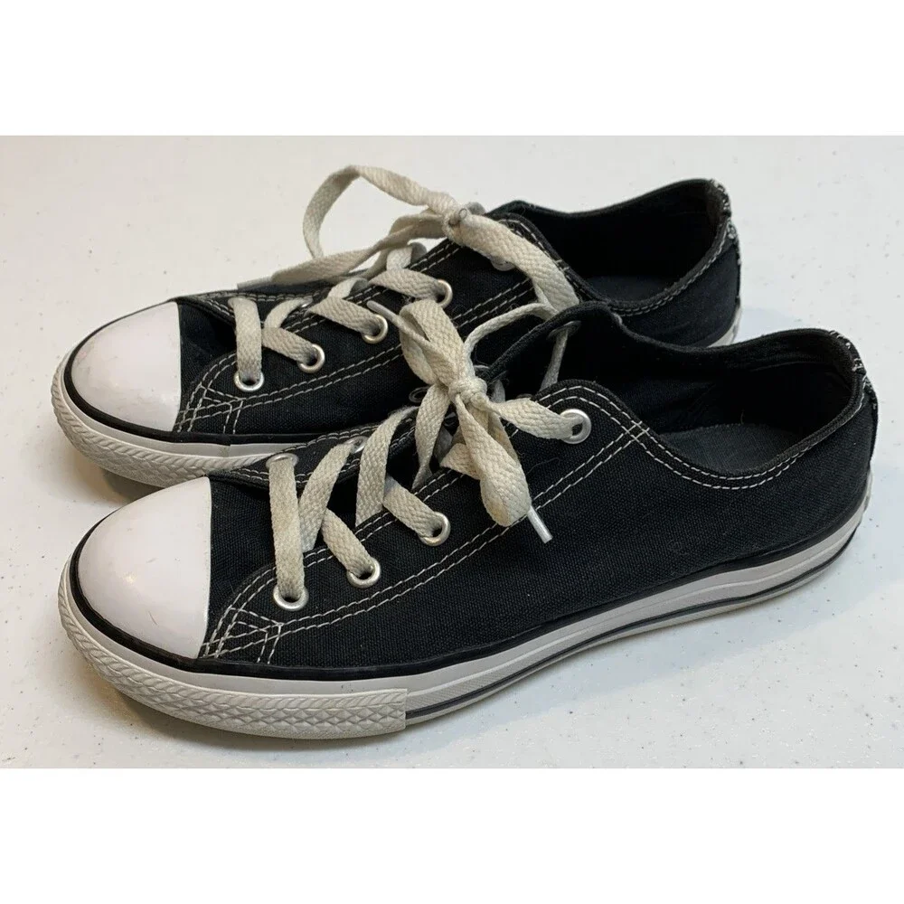 Converse All Star Low Black White Floral Double Tongue Sneakers Junior 3